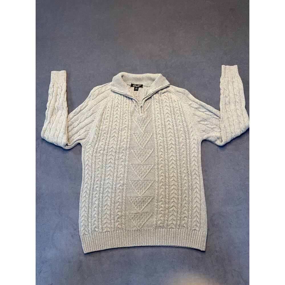 Kian D Los Angeles Cable Knit 3/4 Zip Sweater Gray Large